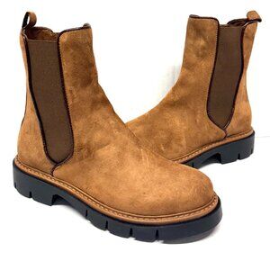 MIZ MOOZ NUBUCK LEATHER BOOTS SIDE ZIP ELASTIC GORE CAMEL 37EU / 7US # Z-170